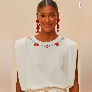 Farm RIO Embroidered White Sleeveless Top Small